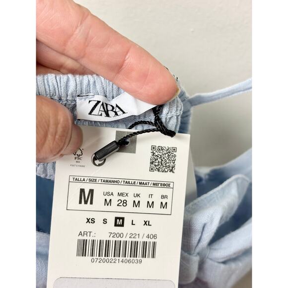 NWT Zara Eyelet Sleeveless V-Neck Playsuit with Bow Detail Pale Blue Women's M - Picture 4 of 5